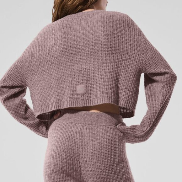 Alo Yoga Cashmere Plush Waffle Cardigan Mushroom Heather - Picture 4 of 4